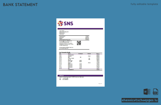 Niederländische SNS-Kontoauszugsbeispiel (Vorschau)